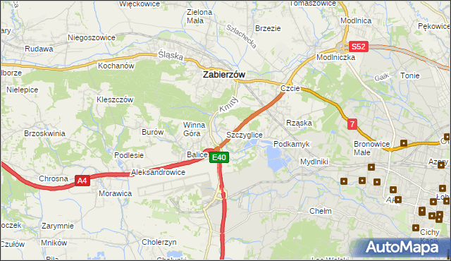 mapa Szczyglice gmina Zabierzów, Szczyglice gmina Zabierzów na mapie Targeo