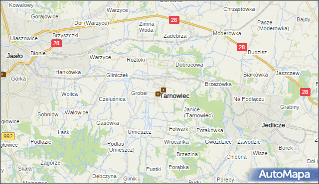 mapa Tarnowiec powiat jasielski, Tarnowiec powiat jasielski na mapie Targeo