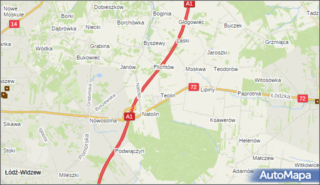 mapa Teolin gmina Nowosolna, Teolin gmina Nowosolna na mapie Targeo