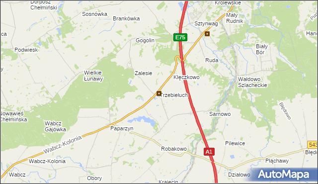 mapa Trzebiełuch, Trzebiełuch na mapie Targeo