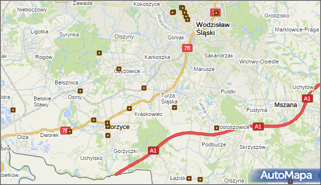 mapa Turza Śląska, Turza Śląska na mapie Targeo