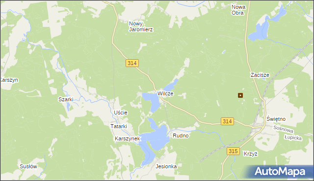 mapa Wilcze gmina Wolsztyn, Wilcze gmina Wolsztyn na mapie Targeo