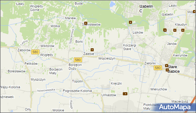 mapa Wojcieszyn gmina Stare Babice, Wojcieszyn gmina Stare Babice na mapie Targeo