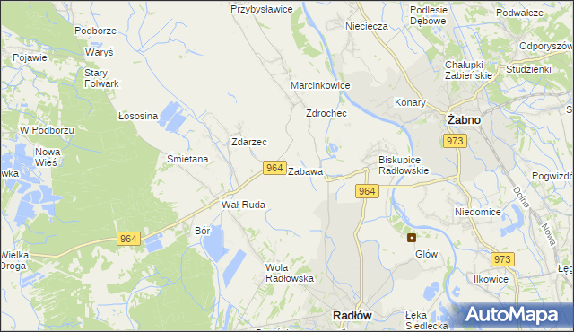 mapa Zabawa gmina Radłów, Zabawa gmina Radłów na mapie Targeo