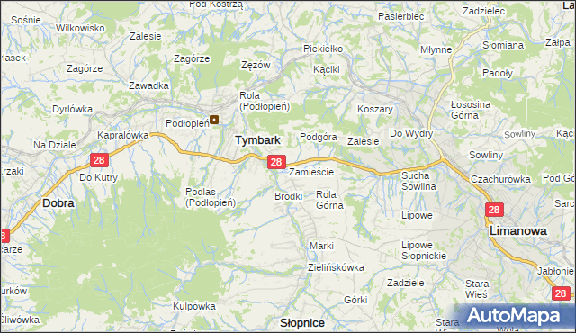 mapa Zamieście gmina Tymbark, Zamieście gmina Tymbark na mapie Targeo