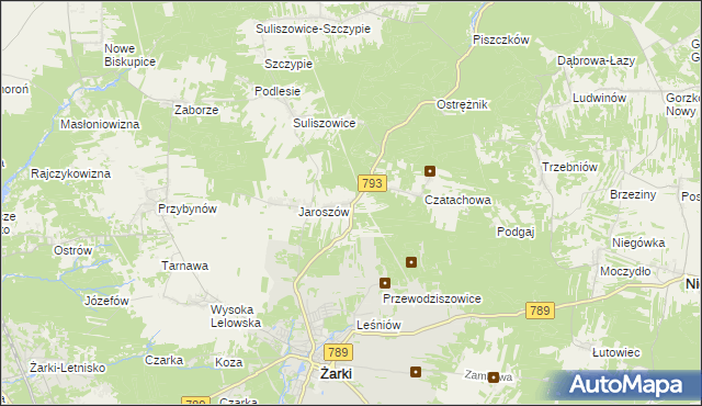 mapa Zawada gmina Żarki, Zawada gmina Żarki na mapie Targeo