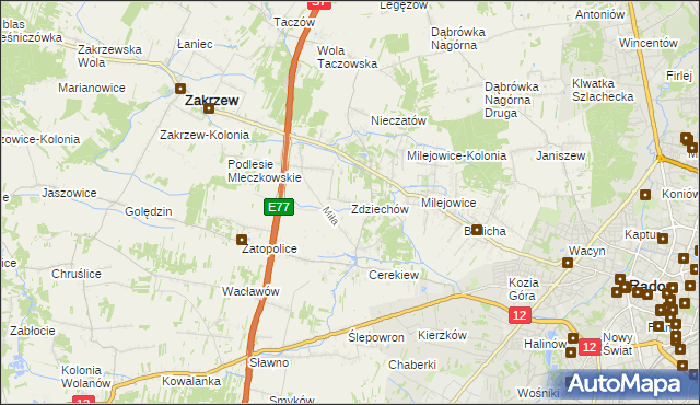 mapa Zdziechów gmina Zakrzew, Zdziechów gmina Zakrzew na mapie Targeo