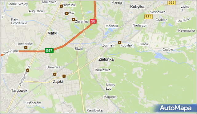 mapa Zielonka powiat wołomiński, Zielonka powiat wołomiński na mapie Targeo