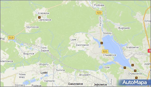 mapa Zwonowice, Zwonowice na mapie Targeo