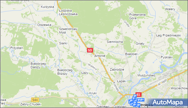 mapa Antonie gmina Olszewo-Borki, Antonie gmina Olszewo-Borki na mapie Targeo