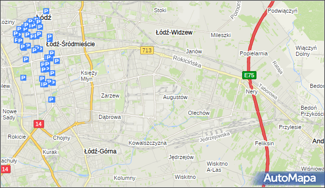 mapa Augustów gmina Łódź, Augustów gmina Łódź na mapie Targeo