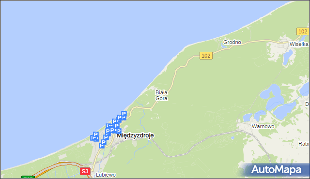 mapa Biała Góra gmina Międzyzdroje, Biała Góra gmina Międzyzdroje na mapie Targeo