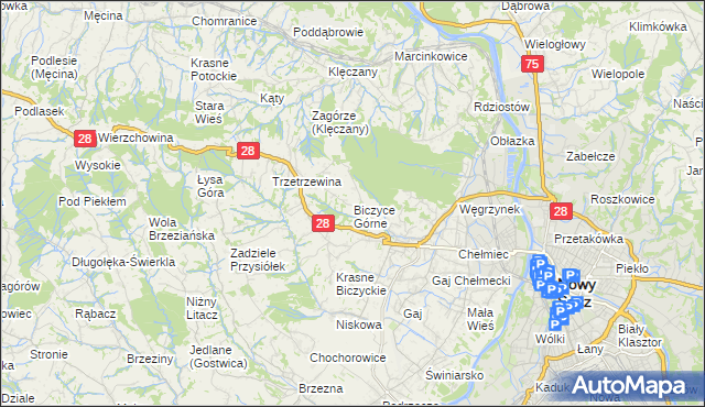 mapa Biczyce Górne, Biczyce Górne na mapie Targeo