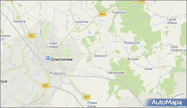 mapa Dobrocin gmina Dzierżoniów, Dobrocin gmina Dzierżoniów na mapie Targeo