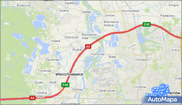 mapa Komorów gmina Wierzchosławice, Komorów gmina Wierzchosławice na mapie Targeo