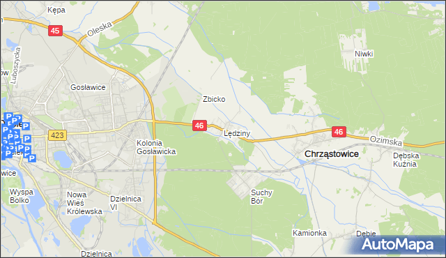 mapa Lędziny gmina Chrząstowice, Lędziny gmina Chrząstowice na mapie Targeo
