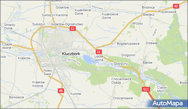 mapa Ligota Górna gmina Kluczbork, Ligota Górna gmina Kluczbork na mapie Targeo