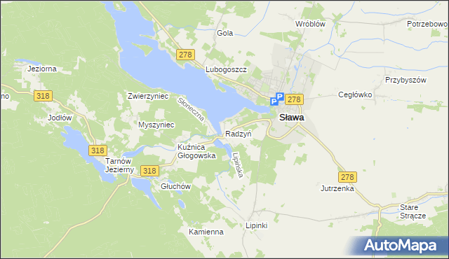 mapa Radzyń gmina Sława, Radzyń gmina Sława na mapie Targeo