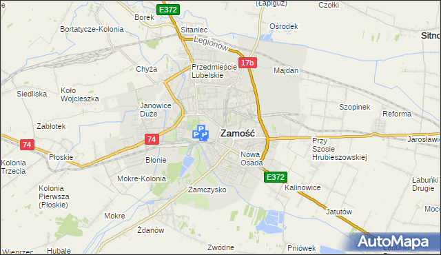 mapa Zamościa, Zamość na mapie Targeo