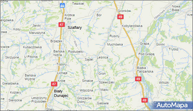 mapa Leśnica gmina Bukowina Tatrzańska, Leśnica gmina Bukowina Tatrzańska na mapie Targeo