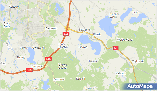 mapa Linowo gmina Purda, Linowo gmina Purda na mapie Targeo