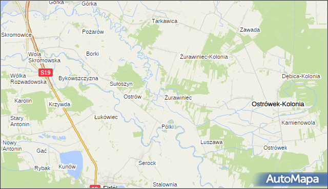 mapa Żurawiniec gmina Ostrówek, Żurawiniec gmina Ostrówek na mapie Targeo
