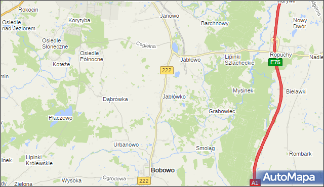 mapa Jabłówko gmina Bobowo, Jabłówko gmina Bobowo na mapie Targeo