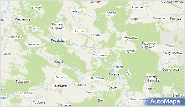 mapa Ostrówek gmina Galewice, Ostrówek gmina Galewice na mapie Targeo