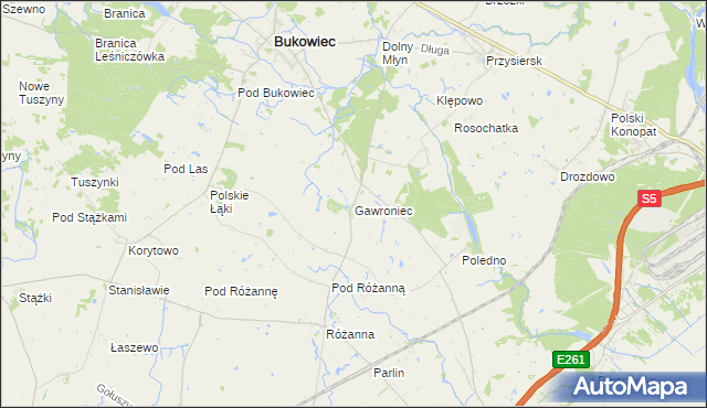 mapa Gawroniec gmina Bukowiec, Gawroniec gmina Bukowiec na mapie Targeo