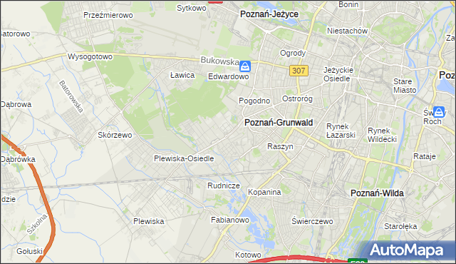 mapa Grunwald gmina Poznań, Grunwald gmina Poznań na mapie Targeo