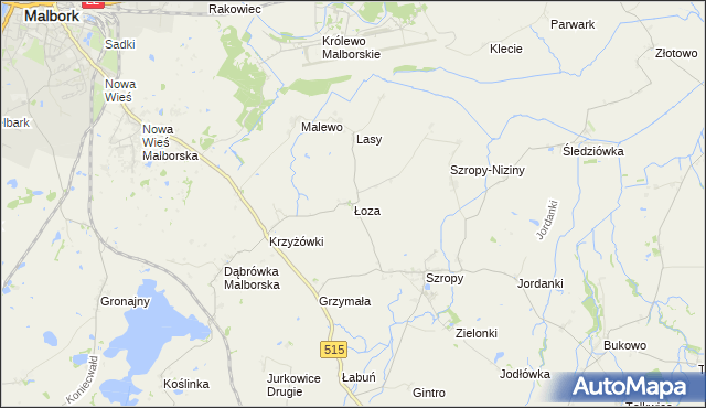 mapa Łoza gmina Stary Targ, Łoza gmina Stary Targ na mapie Targeo
