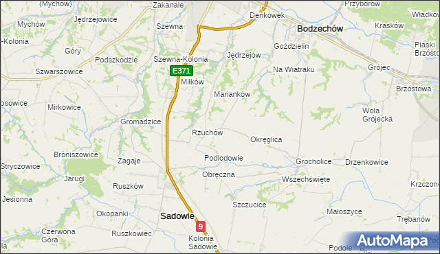 mapa Romanów gmina Bodzechów, Romanów gmina Bodzechów na mapie Targeo