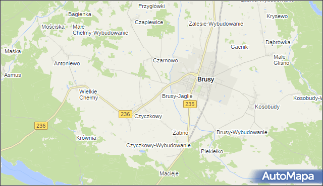 mapa Brusy-Jaglie, Brusy-Jaglie na mapie Targeo