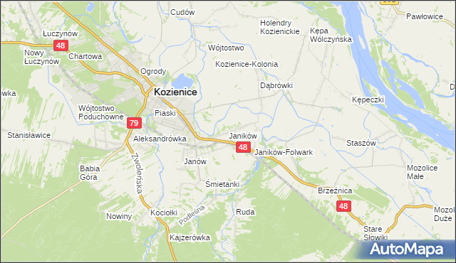 mapa Janików gmina Kozienice, Janików gmina Kozienice na mapie Targeo