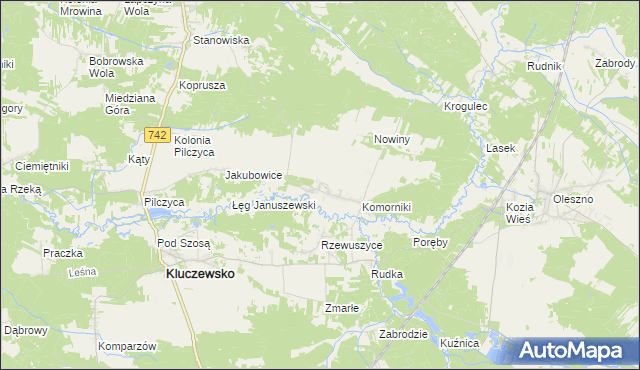 mapa Januszewice gmina Kluczewsko, Januszewice gmina Kluczewsko na mapie Targeo