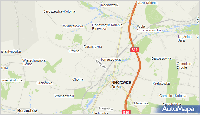 mapa Tomaszówka gmina Niedrzwica Duża, Tomaszówka gmina Niedrzwica Duża na mapie Targeo