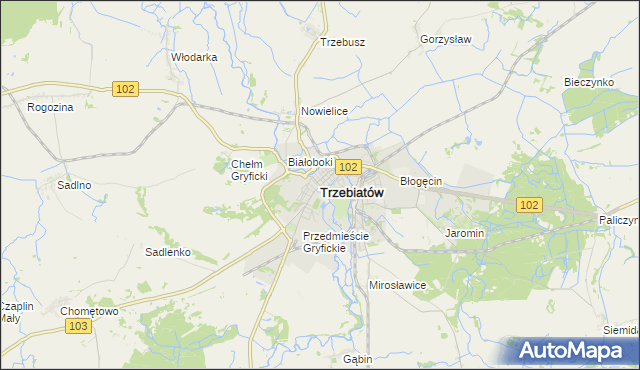 mapa Trzebiatów powiat gryficki, Trzebiatów powiat gryficki na mapie Targeo