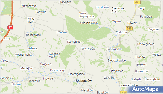 mapa Wymysłów gmina Słaboszów, Wymysłów gmina Słaboszów na mapie Targeo