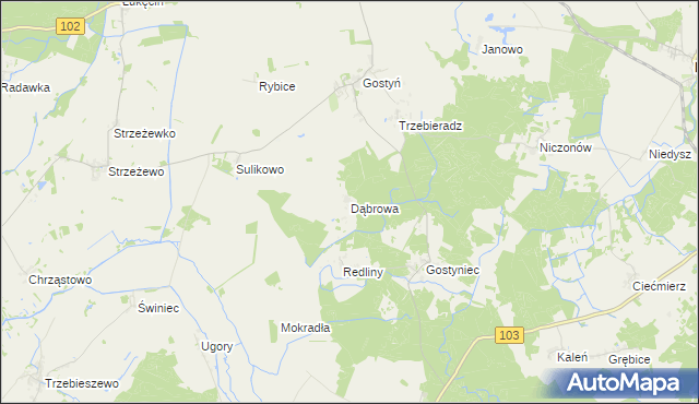 mapa Dąbrowa gmina Świerzno, Dąbrowa gmina Świerzno na mapie Targeo