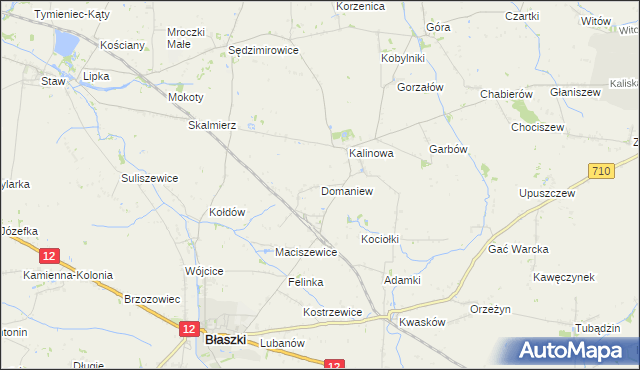 mapa Domaniew gmina Błaszki, Domaniew gmina Błaszki na mapie Targeo