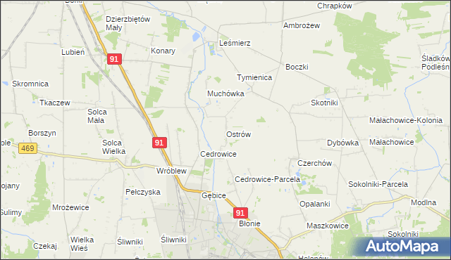 mapa Ostrów gmina Ozorków, Ostrów gmina Ozorków na mapie Targeo