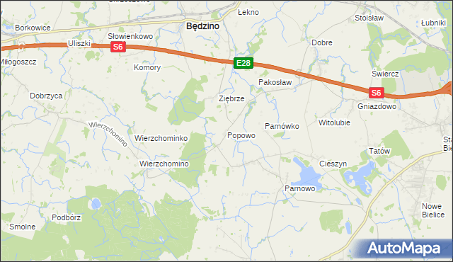 mapa Popowo gmina Będzino, Popowo gmina Będzino na mapie Targeo