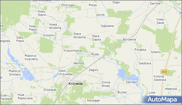 mapa Ruda gmina Krzywda, Ruda gmina Krzywda na mapie Targeo