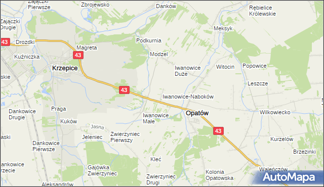 mapa Iwanowice-Naboków, Iwanowice-Naboków na mapie Targeo