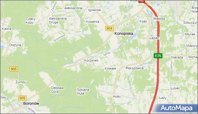 mapa Jamki gmina Konopiska, Jamki gmina Konopiska na mapie Targeo