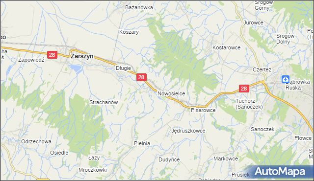 mapa Nowosielce gmina Zarszyn, Nowosielce gmina Zarszyn na mapie Targeo