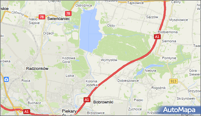 mapa Wymysłów gmina Bobrowniki, Wymysłów gmina Bobrowniki na mapie Targeo