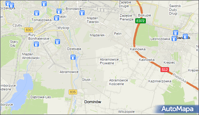 mapa Abramowice Prywatne, Abramowice Prywatne na mapie Targeo