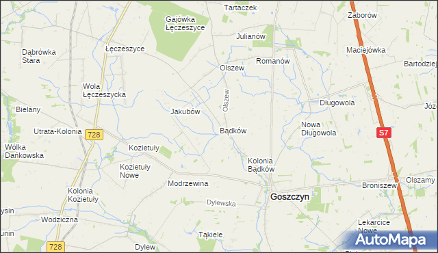 mapa Bądków gmina Goszczyn, Bądków gmina Goszczyn na mapie Targeo