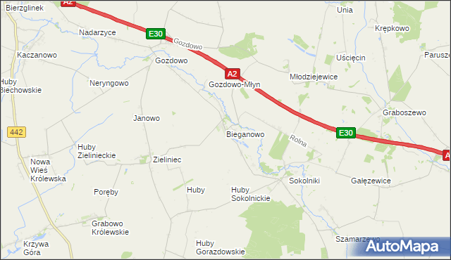 mapa Bieganowo gmina Kołaczkowo, Bieganowo gmina Kołaczkowo na mapie Targeo